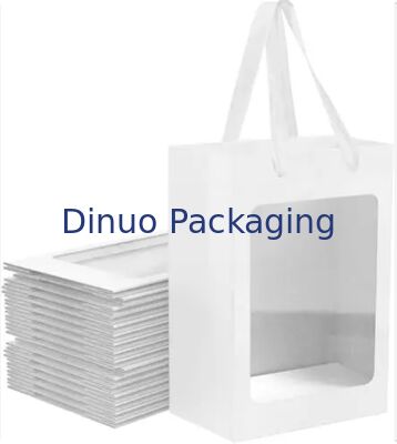 Brązowe / Białe / Czarne torby papierowe Kraft z okienkiem i wstążkowymi uchwytami do pakowania prezentów