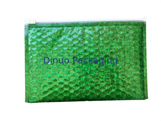 Wodoodporne torby bąbelkowe z zamkiem błyskawicznym / zielone metaliczne błyszczące holograficzne folie bąbelkowe Ziplock 300 x 250 mm